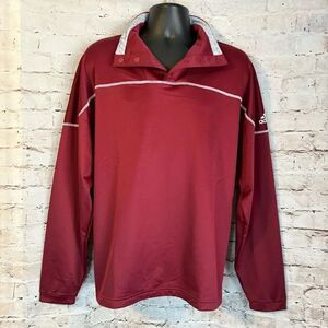 Adidas Stadium 1/4 Snap Sleeve Knit Pullover Midweight Red White Mens Size L